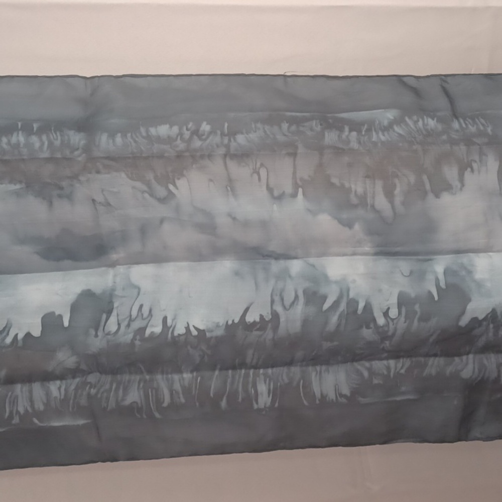 Trade Routes Silk Scarf Black Slate Blue Marble Tie Dye 16×53 - Picture 4 of 15